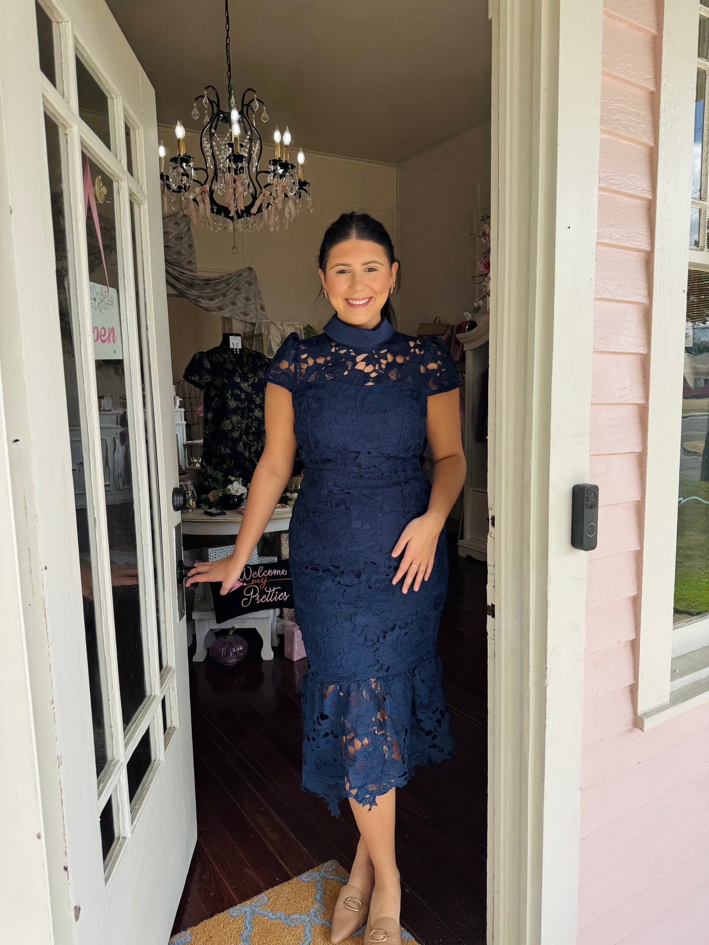 Mello Navy Lace Midi Dress