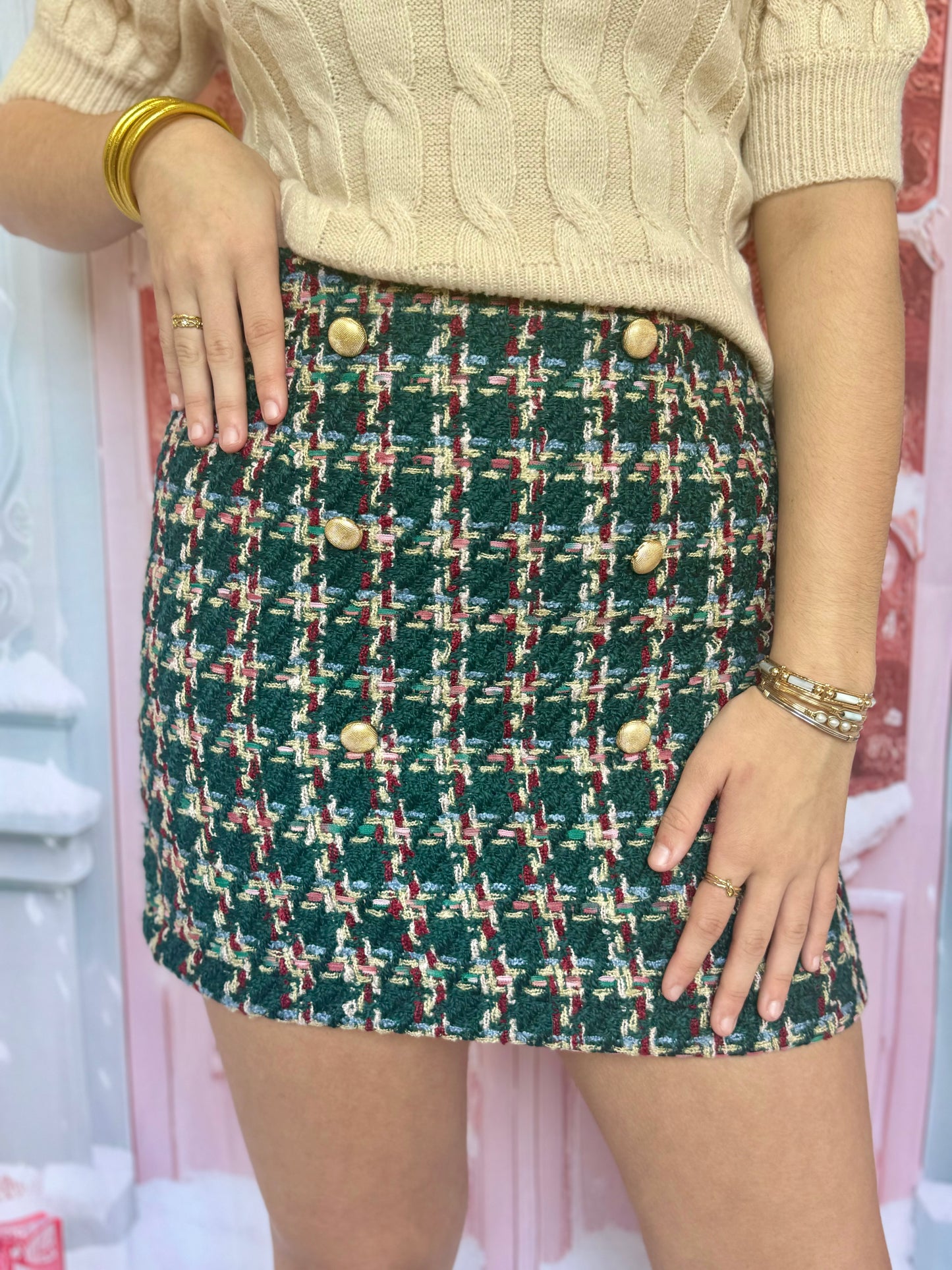 Green Multi Tweed Skirt