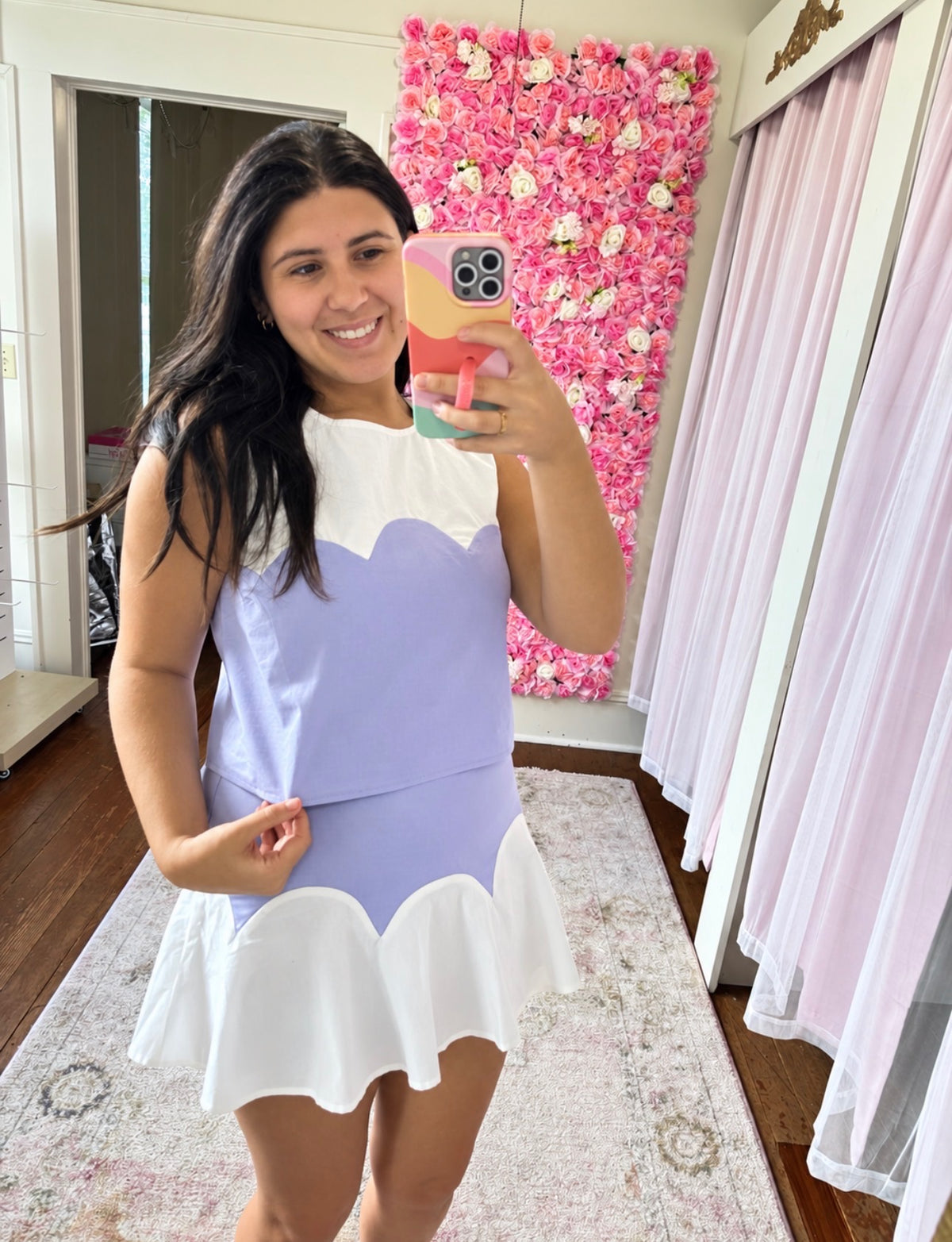 Lay Scalloped Color Block Skirt Set- Lavender/White