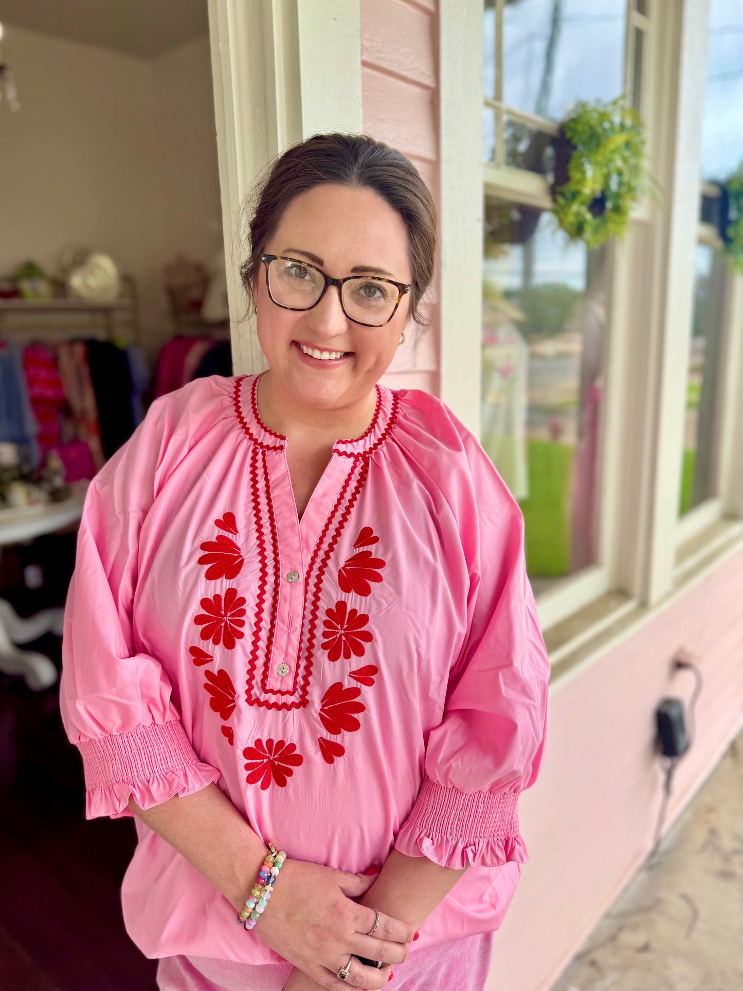 Pink/Red Embroidered Top Curvy