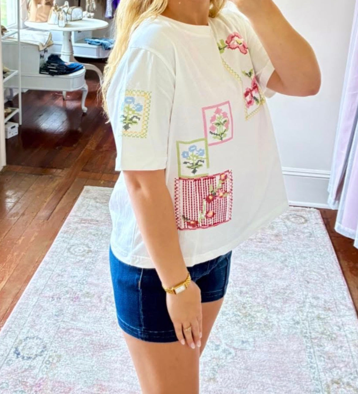 Cross Stitch Floral Tee