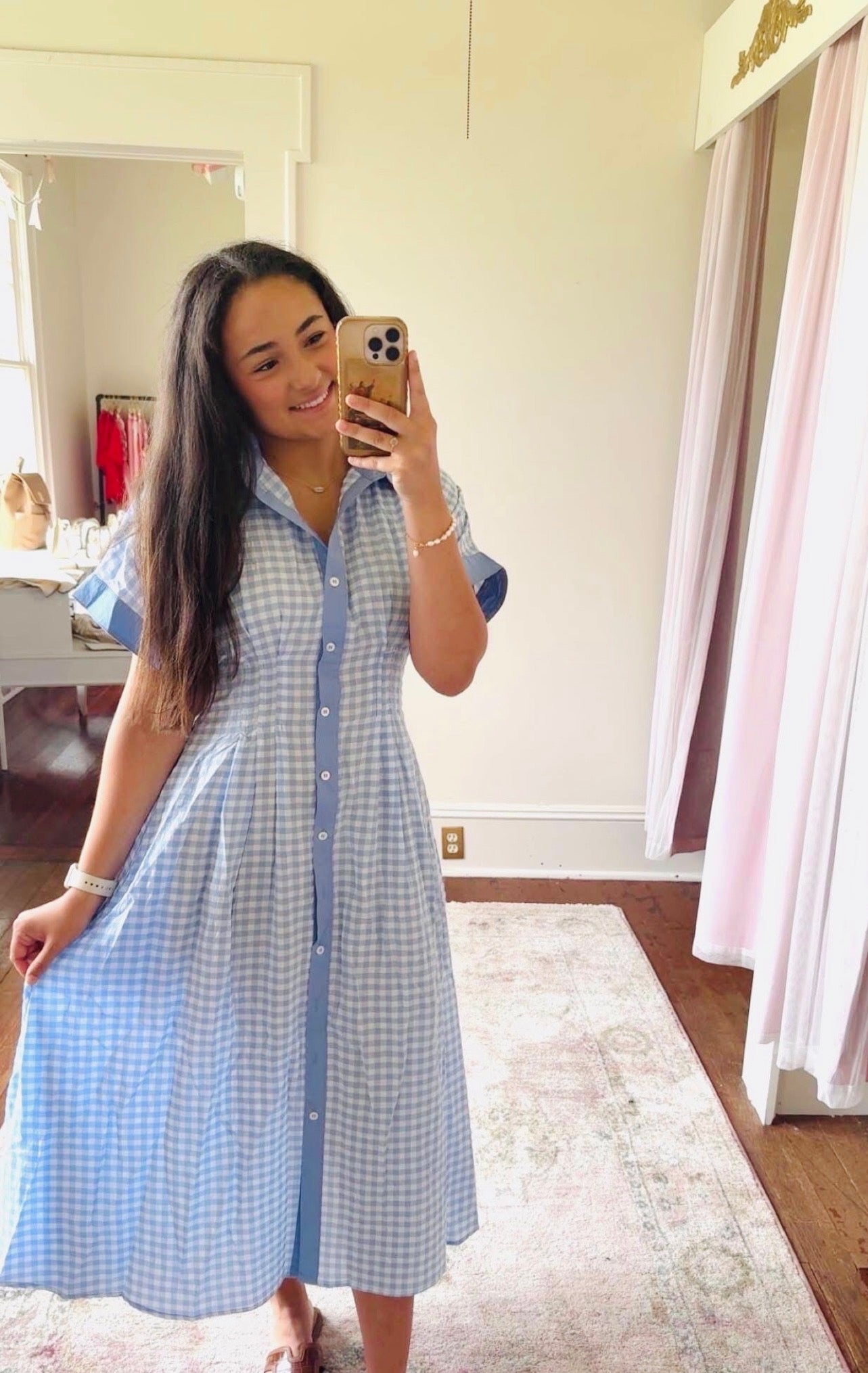 Hal Blue Gingham Midi Dress