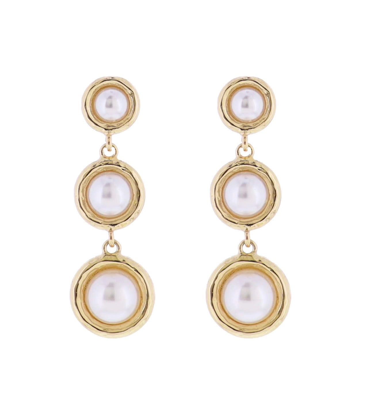 Pearl, Gold Descending Circles Earring
