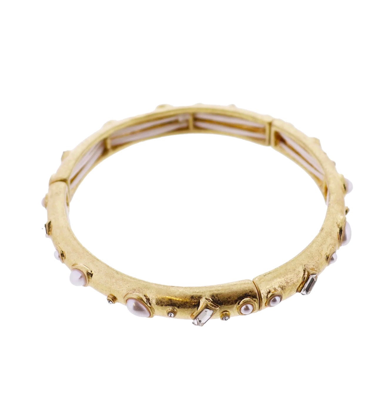 Gold Pearl, Crystal Artisan Stretch Bangle Bracelet