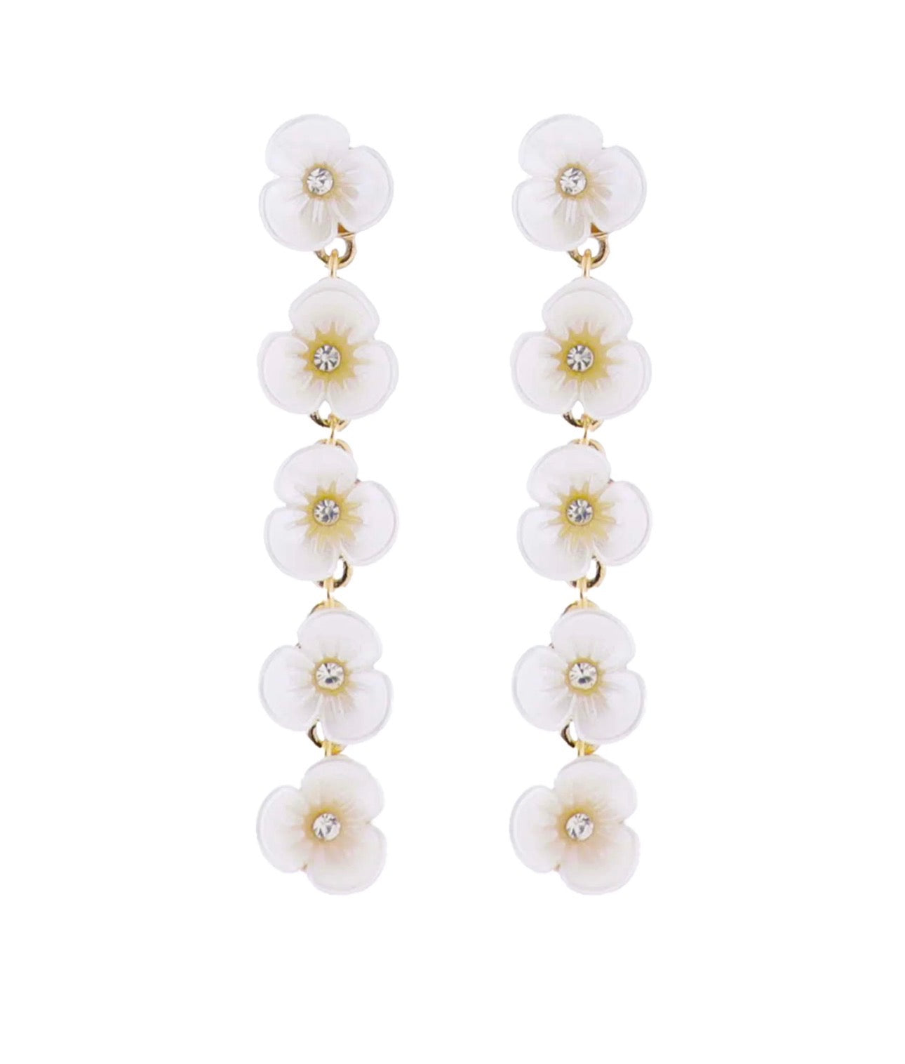 White, Gold, Clear Falling Flowers Earring