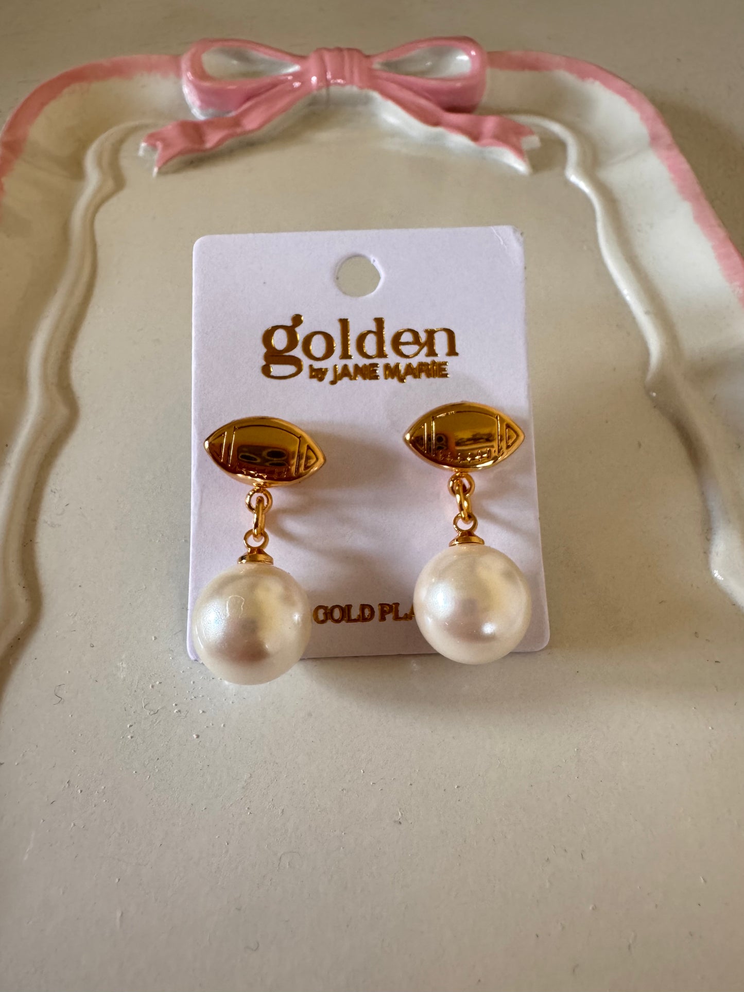 Football Post Earring With Pearl