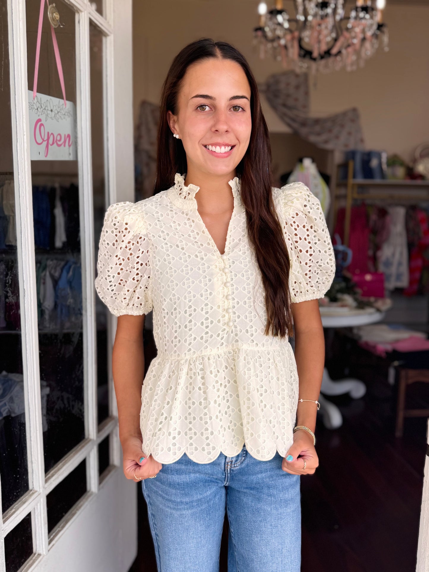 Kay Eyelet Top Cream