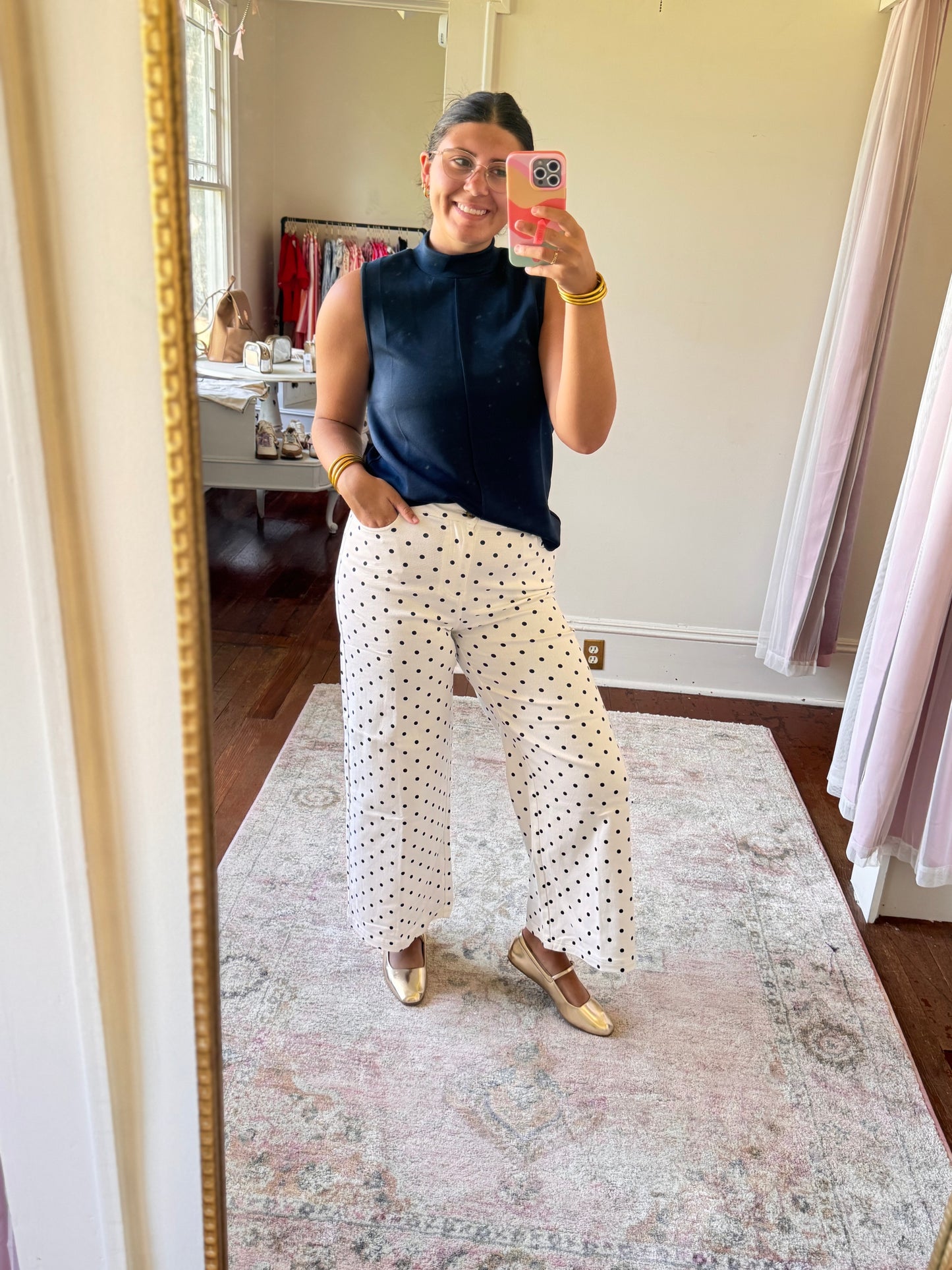 White/Navy Polka Dot Jeans