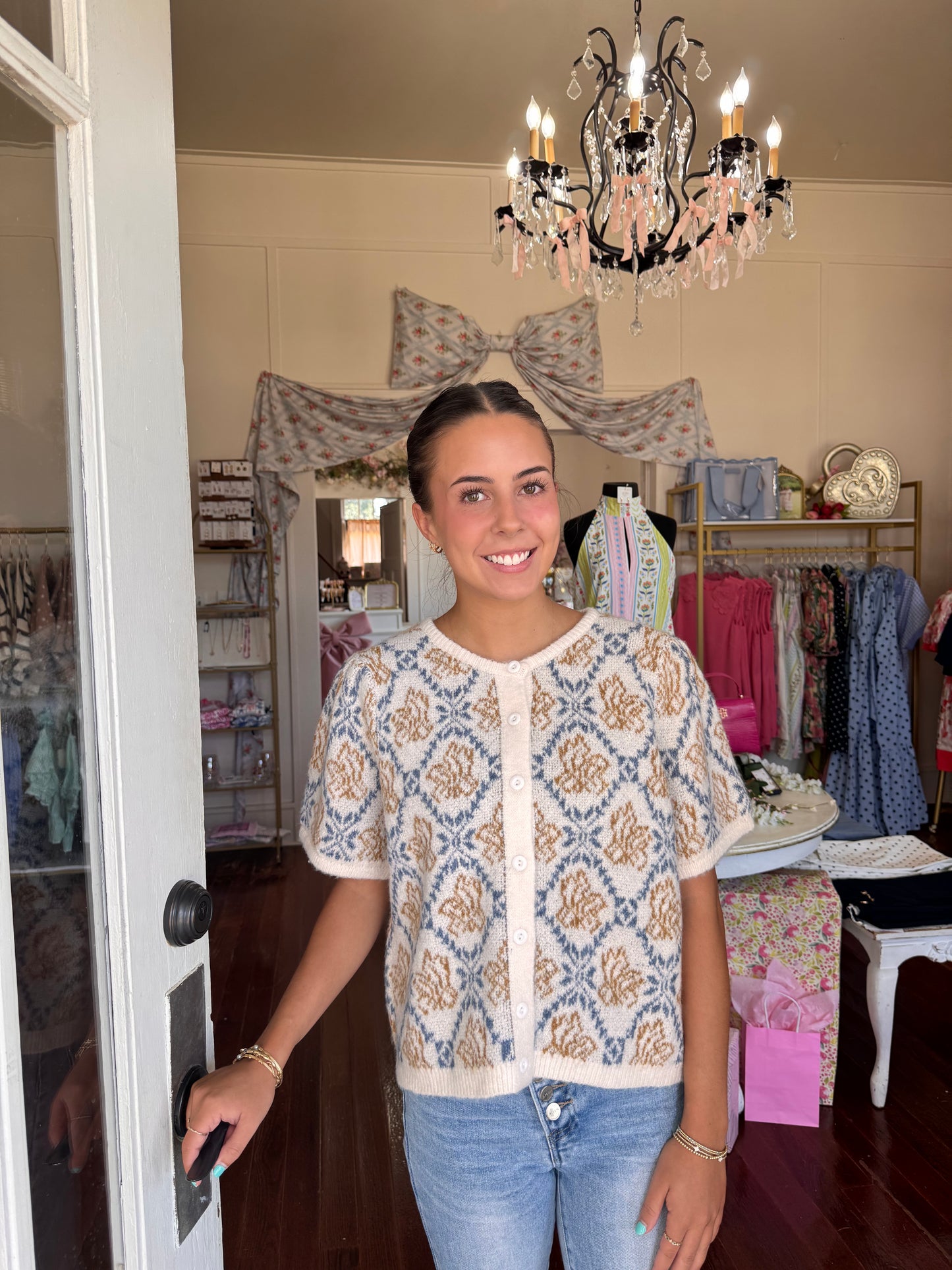 Ken Ivory/Blue Floral Sweater