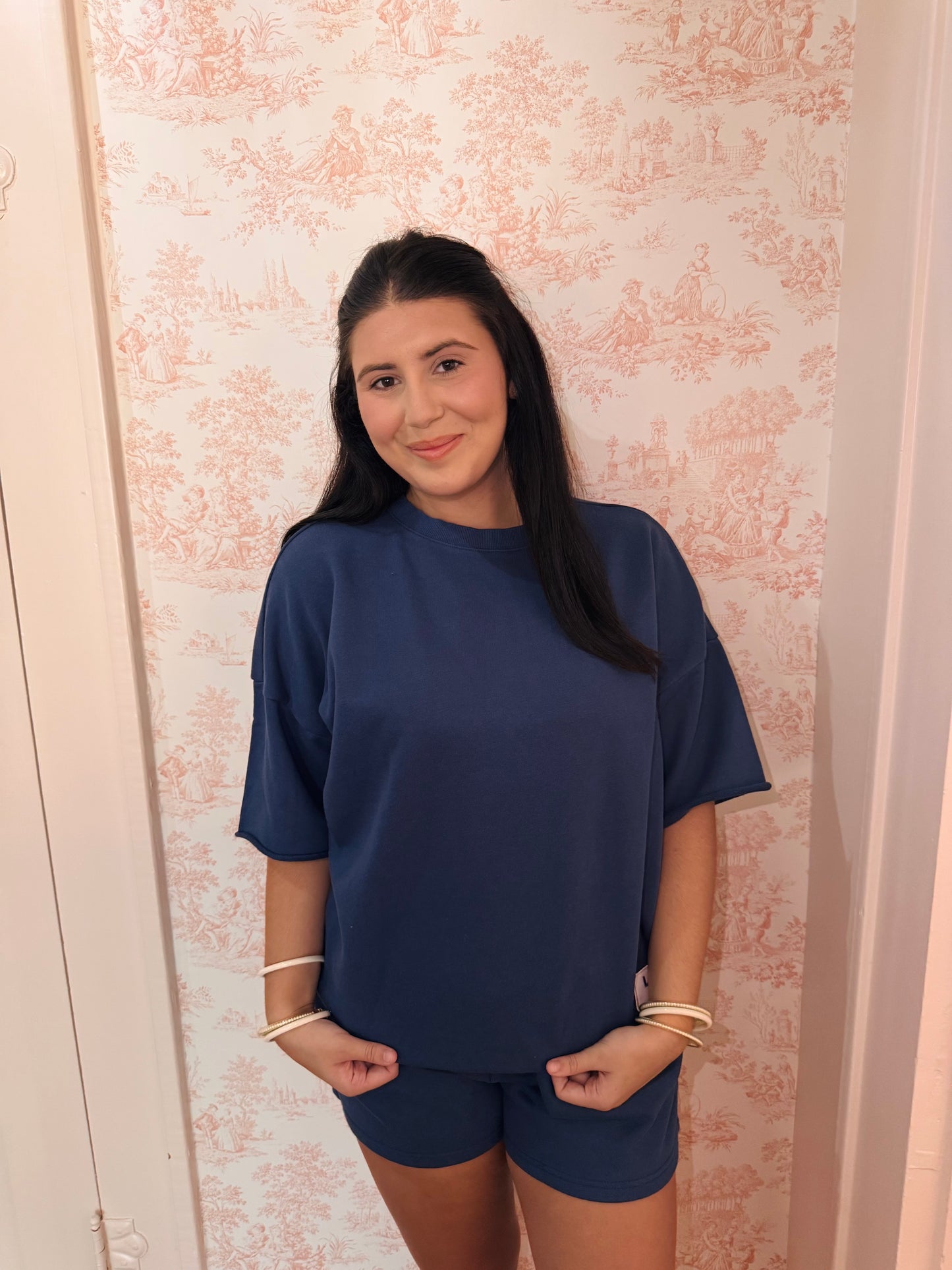 LLM Terry Cloth Mock-Neck Short Sleeve Top
