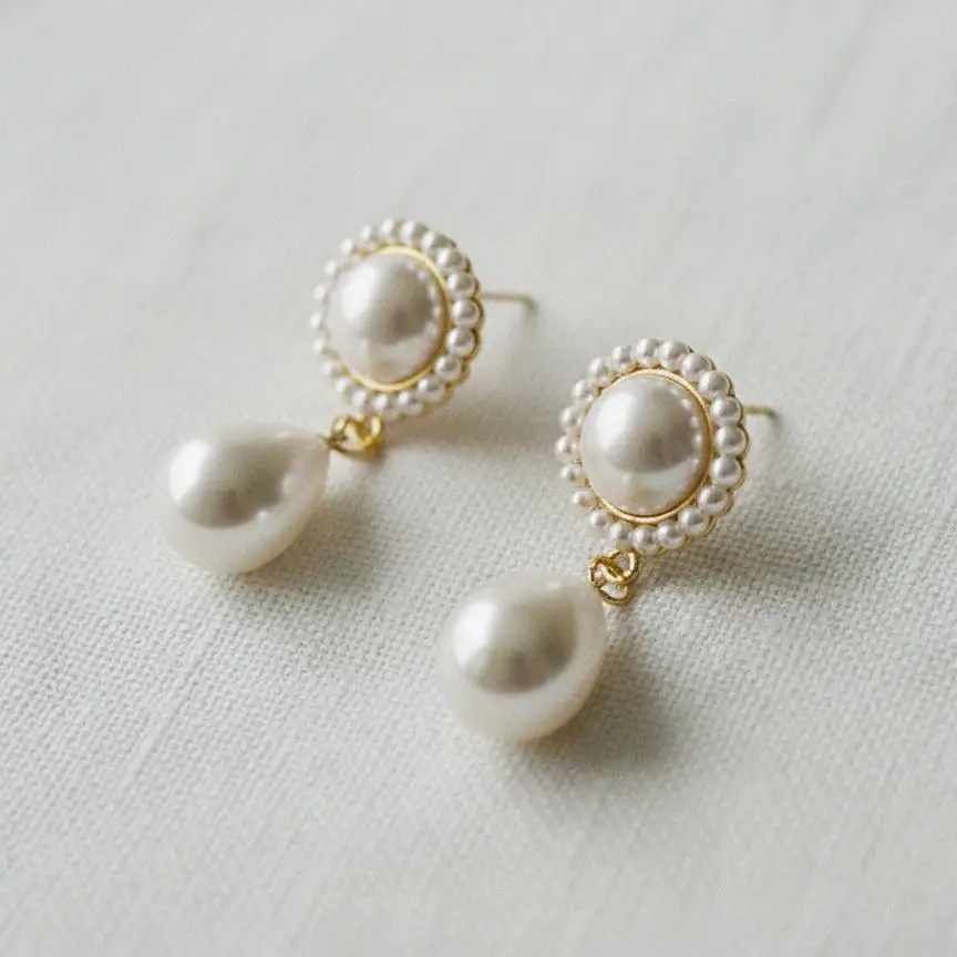 Gold Plated Pearl Flower Drop Earrings