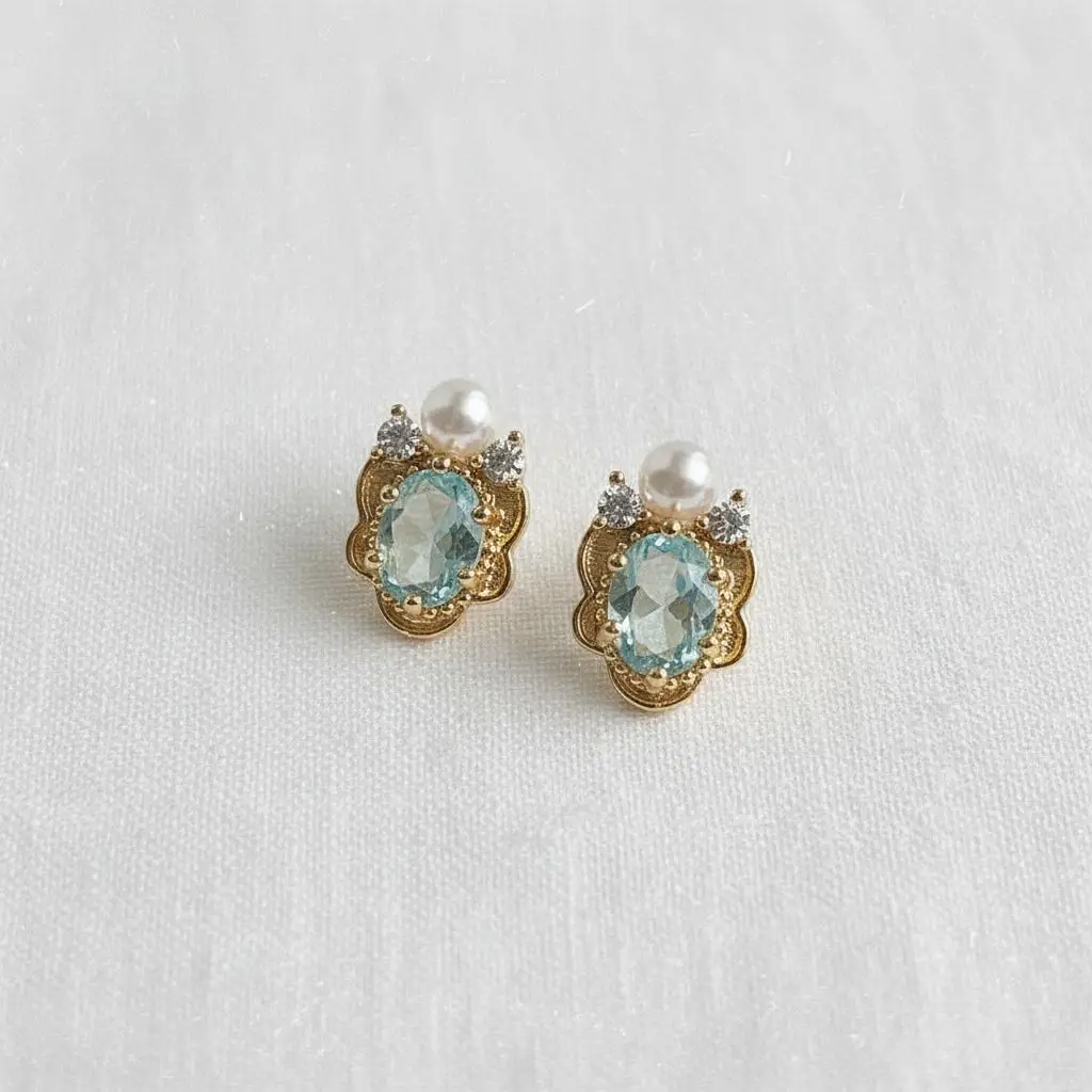 Vintage Aquamarine Flower Earrings