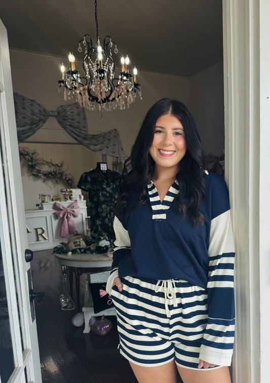 Fresh Stripes Navy/White Short Set