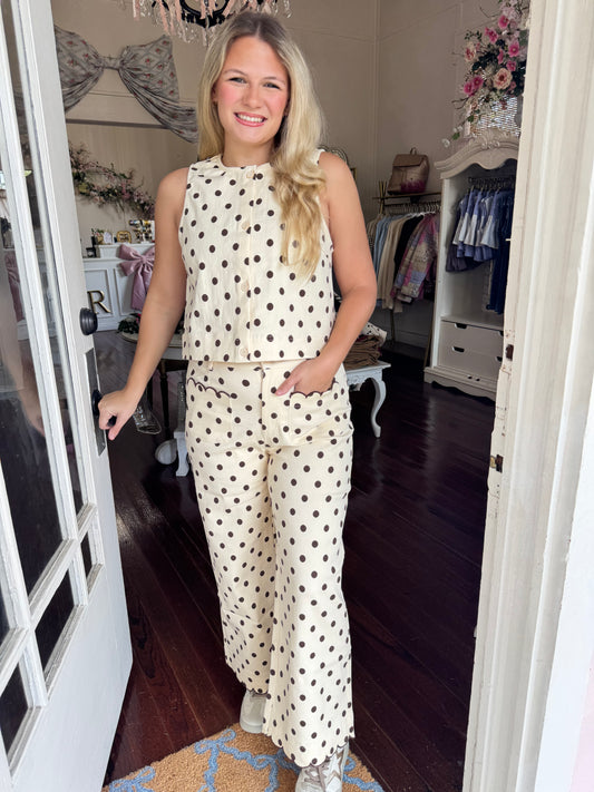 Polka Dot x Scalloped Jeans Ecru/Brown