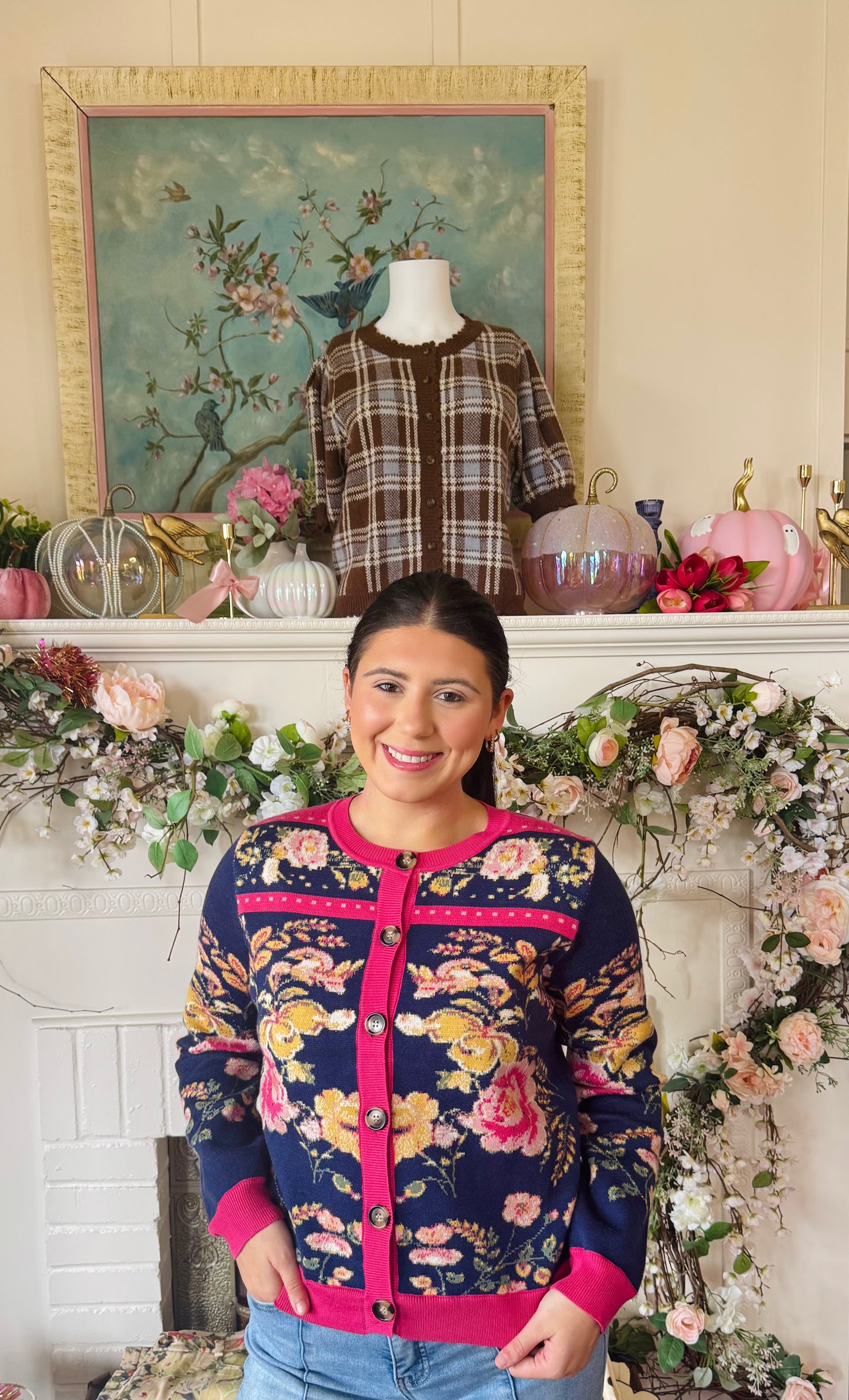 Mack Navy/Fuchsia Floral Cardigan