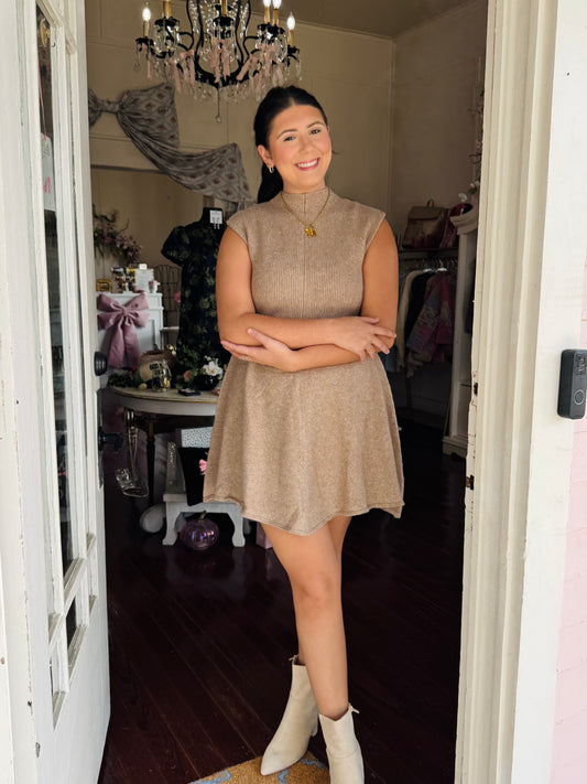 Fit & Flare Sweater Dress Taupe