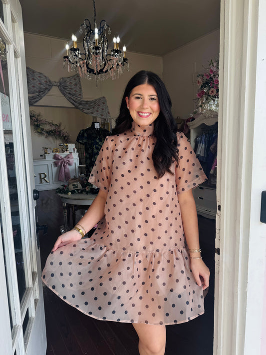 Polka Dot Dreams Sheer Dress Ecru/Brown