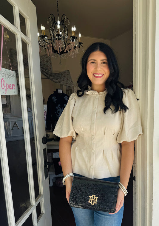 Suede Cream Button Top