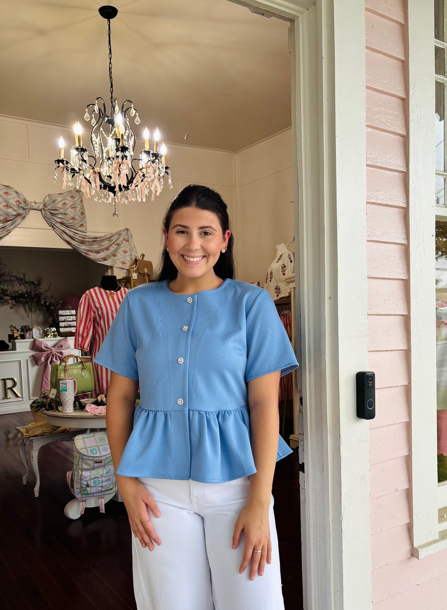Sera Light Blue Accent Top