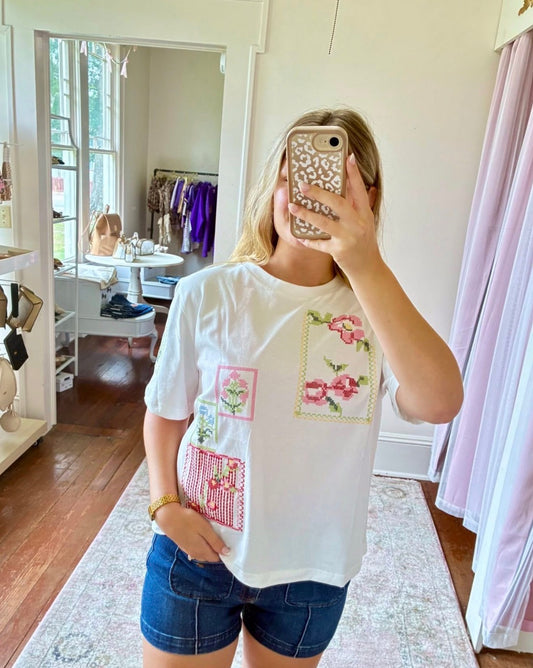 Cross Stitch Floral Tee