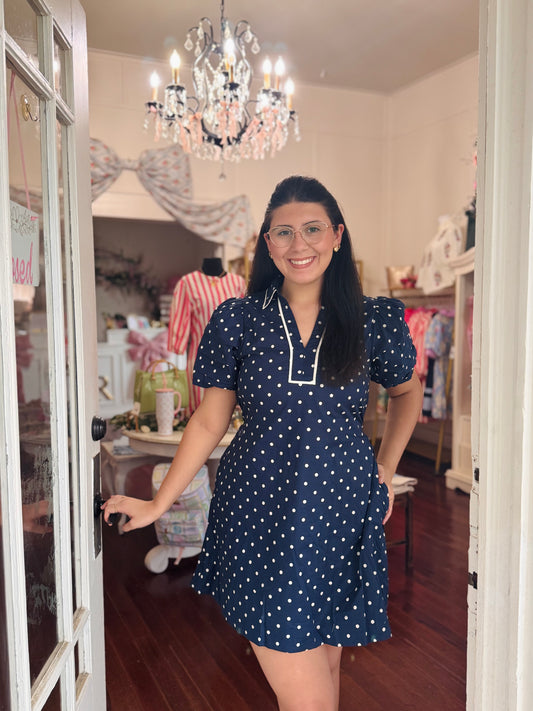 Mahryn Navy Polka Dot Dress