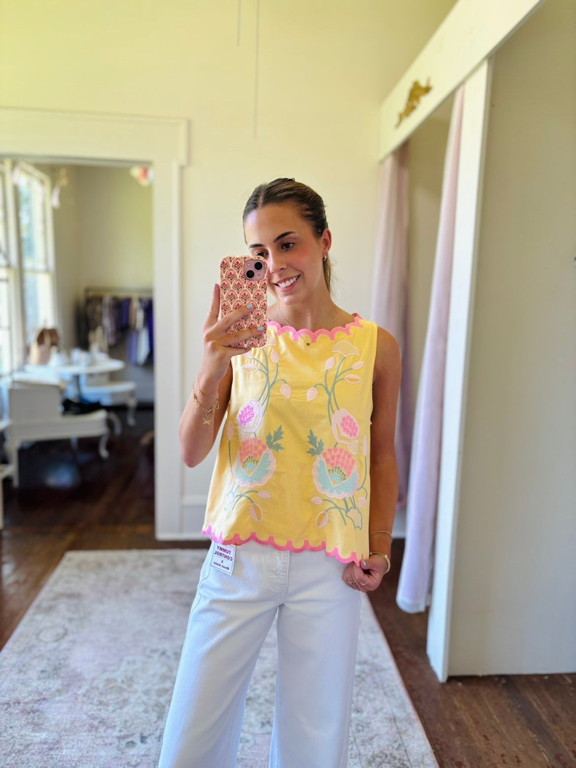 Yellow Tropical Embroidered Top