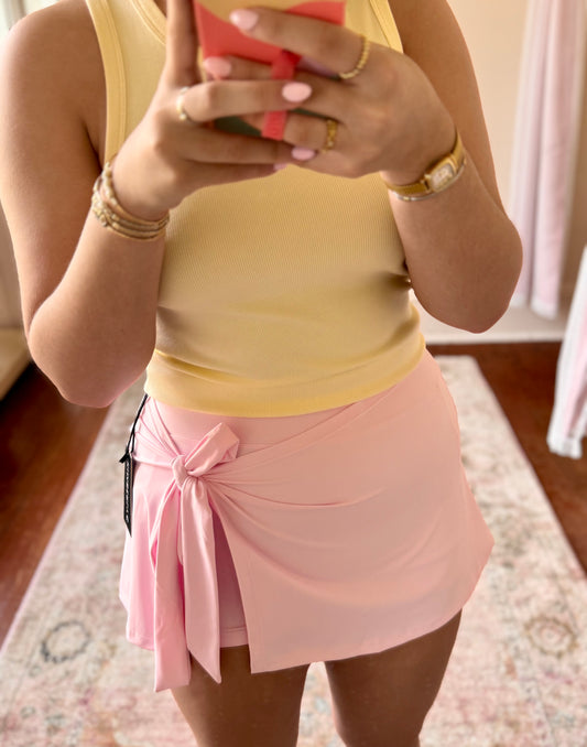 Pink Wrap Tie Skort