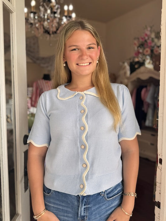 Blue/Ivory Peter Pan Top