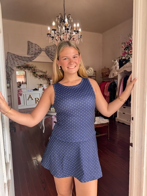Navy Polka Dot Athletic Romper