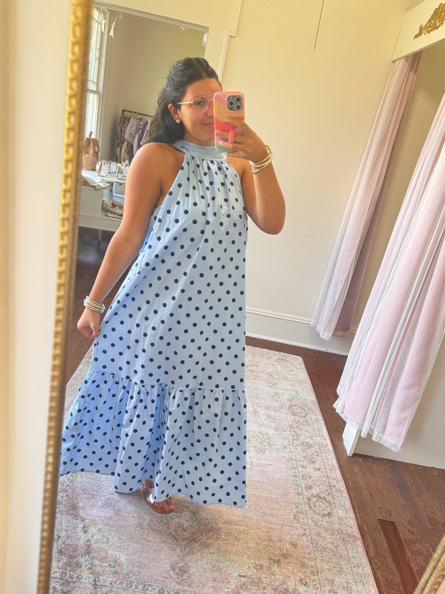 Blue/Navy Polka Dot Maxi Dress