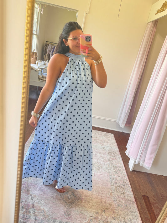 Blue/Navy Polka Dot Maxi Dress