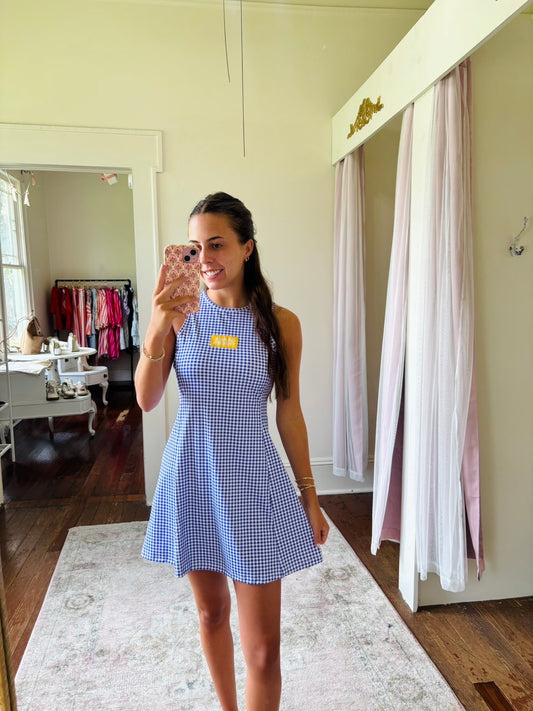 The Grace Gingham Dress Geaux Tigers Woven Label | Purple Gingham
