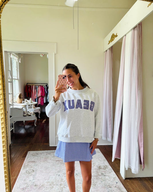 The Mallory Mockneck Lsu Gingham | Ash