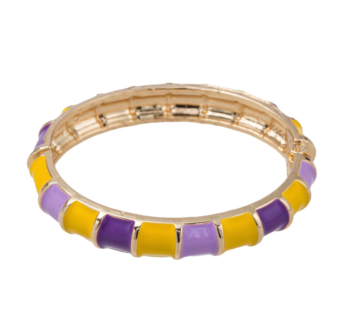 Yellow, Gold, Purple, Lavender Enamel Hinge Bangle Bracelet