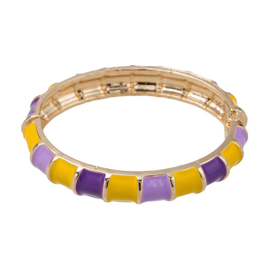 Yellow, Gold, Purple, Lavender Enamel Hinge Bangle Bracelet