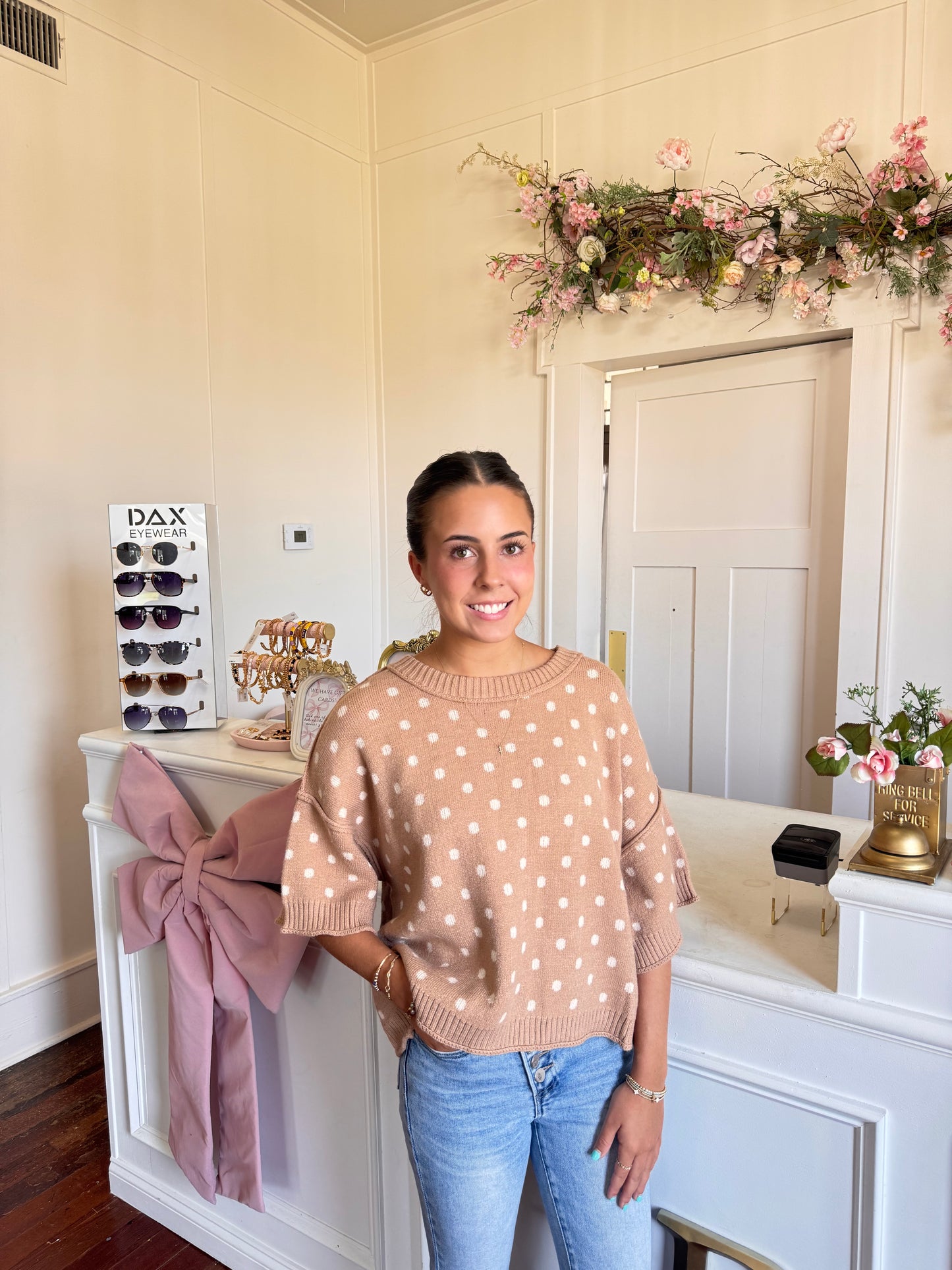 Lilly Polka Dot Sweater- Camel