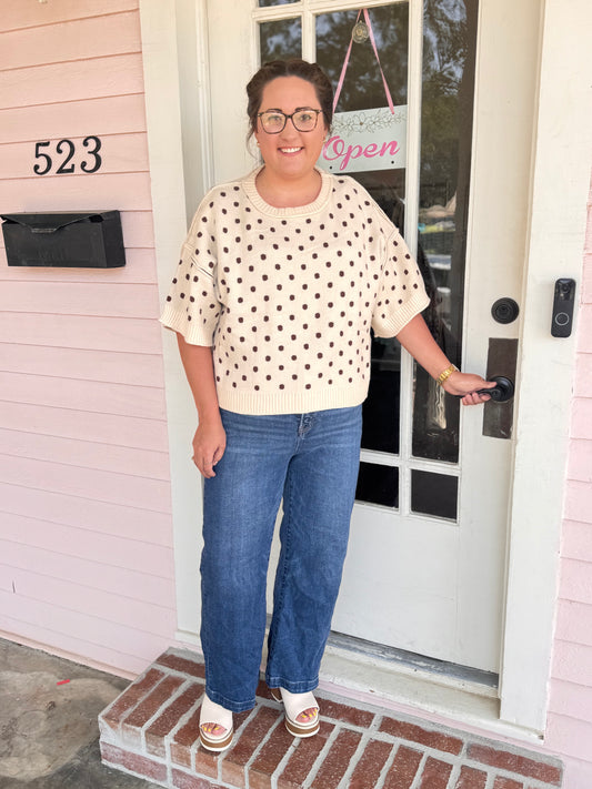 Lilly Polka Dot Sweater Curvy- Ecru