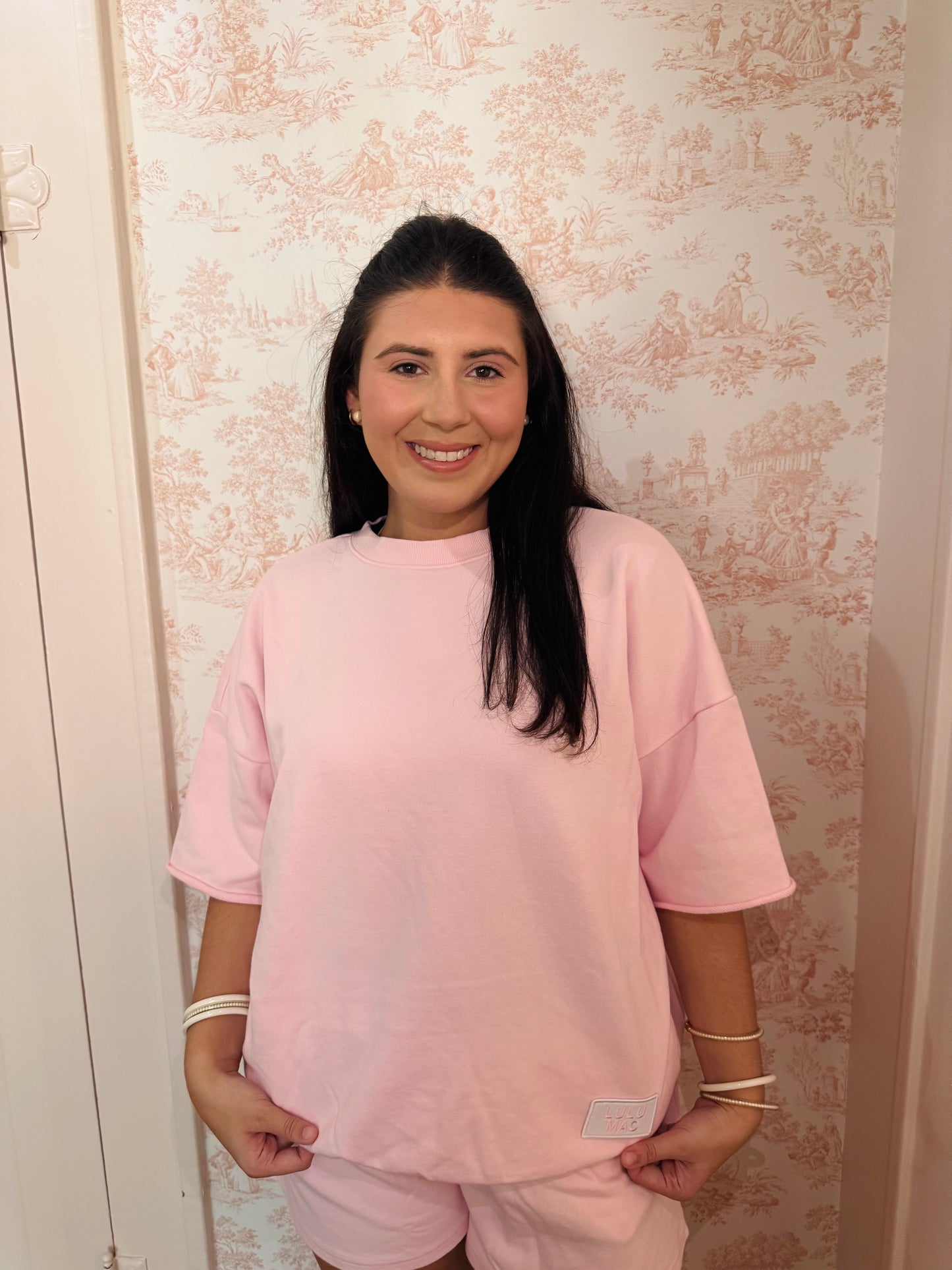 LLM Terry Cloth Mock-Neck Short Sleeve Top
