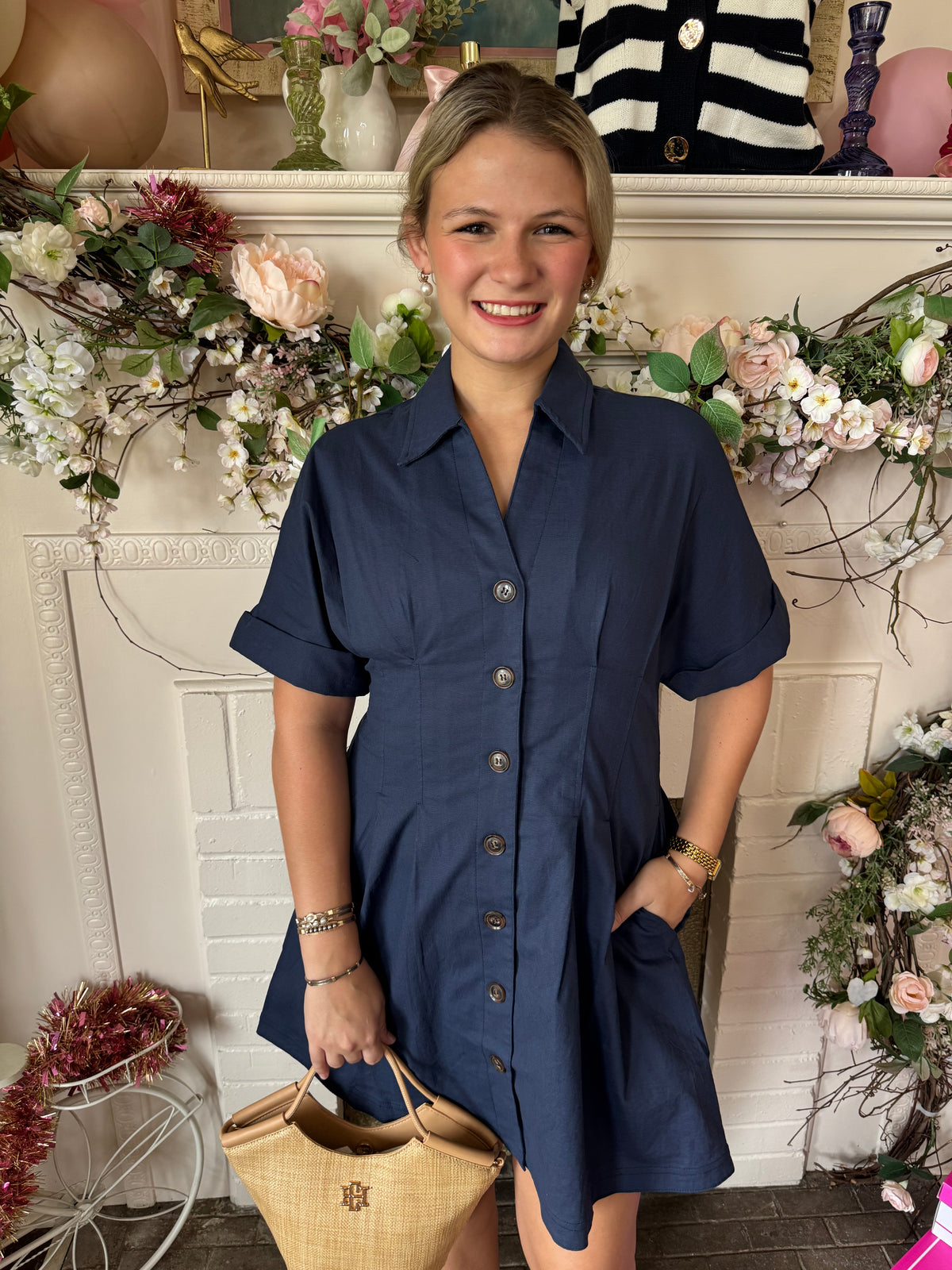 Leila Navy Button Dress