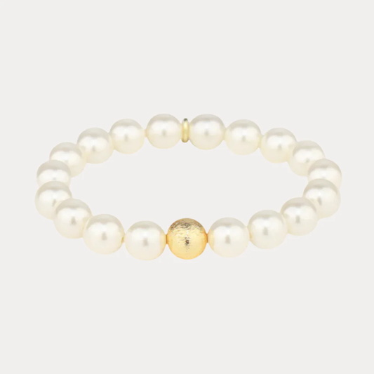 WHITE PEARL MALA BEADED BRACELET- ONE SIZE FITS ALL